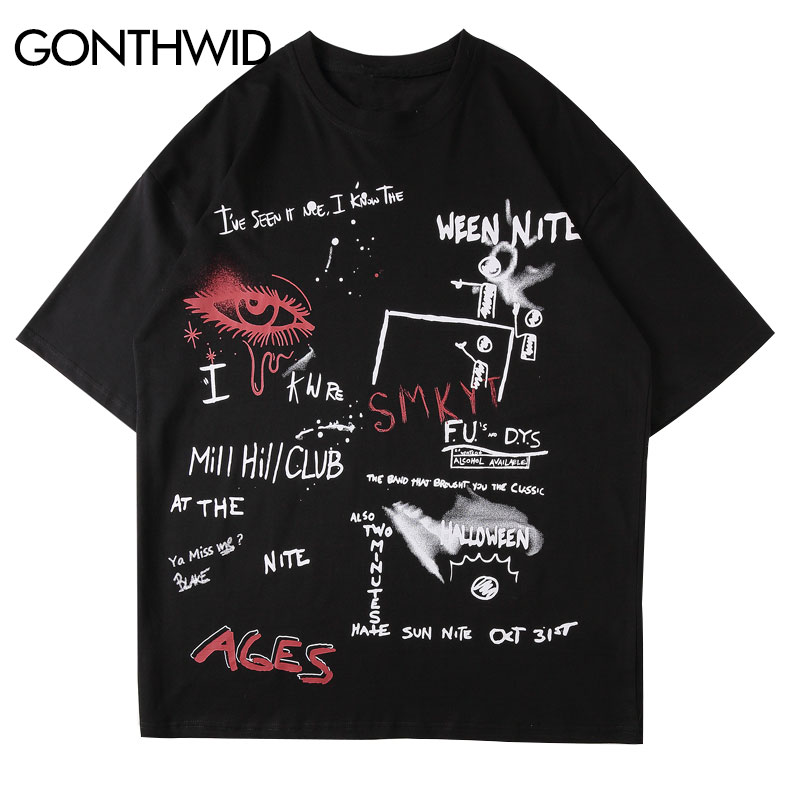 

Harajuku Graffiti Eyes Print Tshirts Hip Hop Casual Short Sleeve Streetwear Tees Shirt Summer Hipster Punk Rock Tops, 201354b