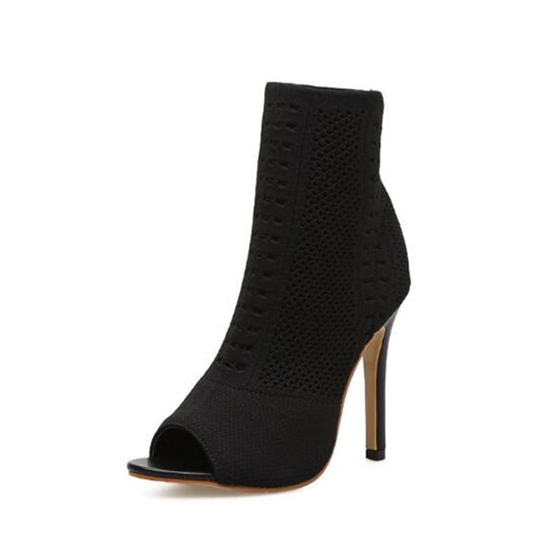 

Beige Green Ladies Open Toe Short Boots Elastic Boots Small Hole Hollow Out Breathable Dress Women Pumps, Black