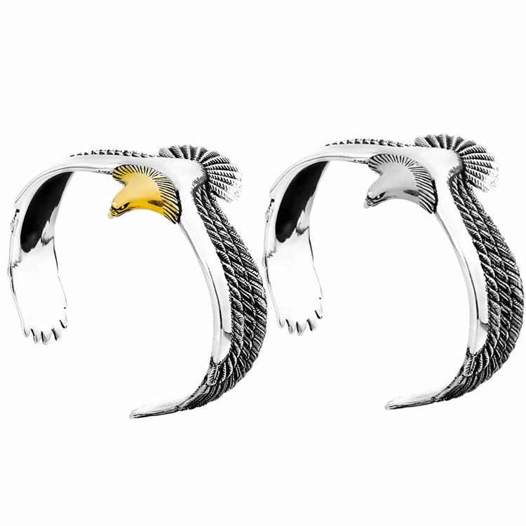 

2021 New Domineering Creative Retro Thai Silver Eagle Bracelet Feather Open Bracelet Jewelry For Men And Women Dropshipping
