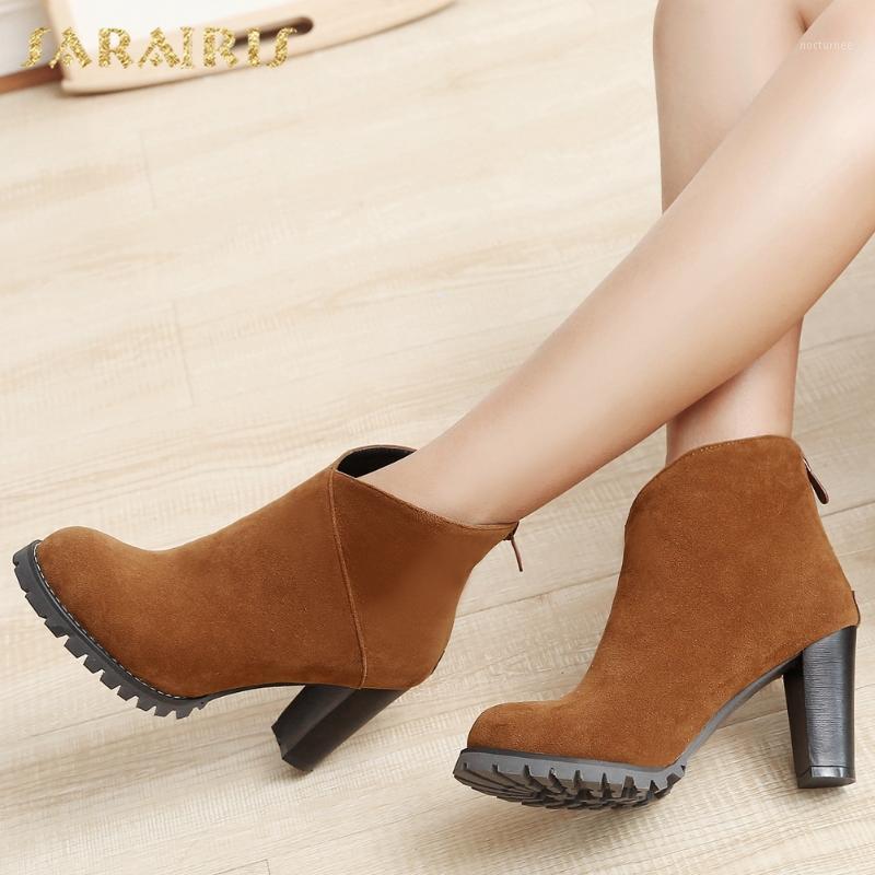 

Sarairis 2020 Hot Sale Platform Office Shoes Ladies Boots Woman Thick High Heels Zipper Big Size 43 Autumn Boots Female1, Beige