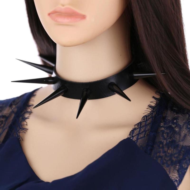 

Vegan Leather Spiked Choker Necklace punk collar for women men Emo biker metal chocker necklace goth jewelry