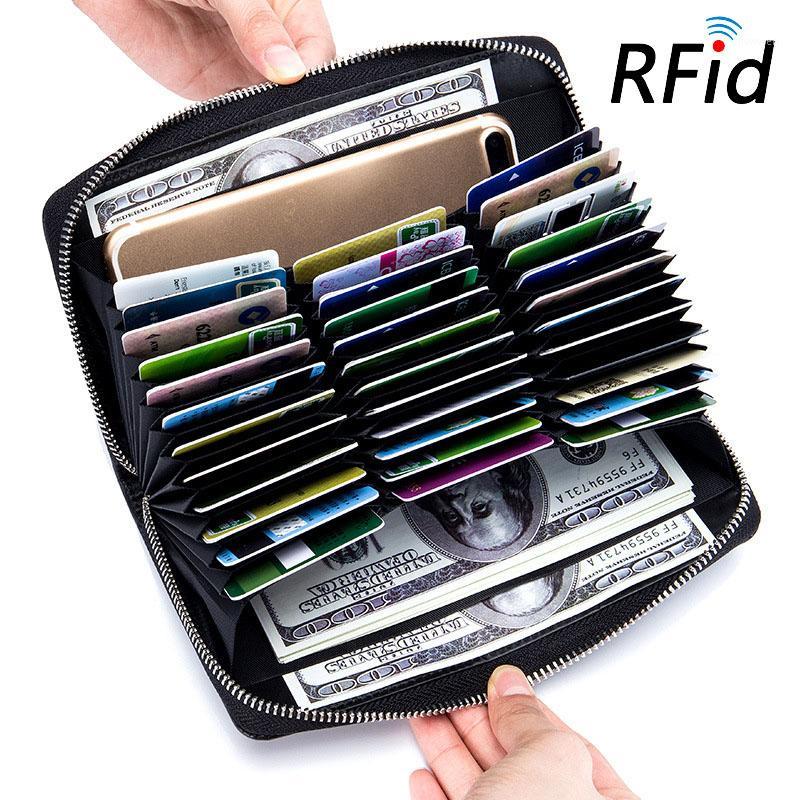

Anti RFID Genuine Leather Men's Holders Blocking Wallet Business Large Capacity ID Protection Card Case For Women1, Black