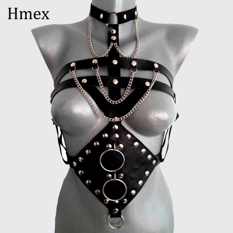 

Women's Bra Harness Sexy Chest Strap Leather Garters Belt Punk Night Club Cage Straps Adult Fetish Body Bondage, Black