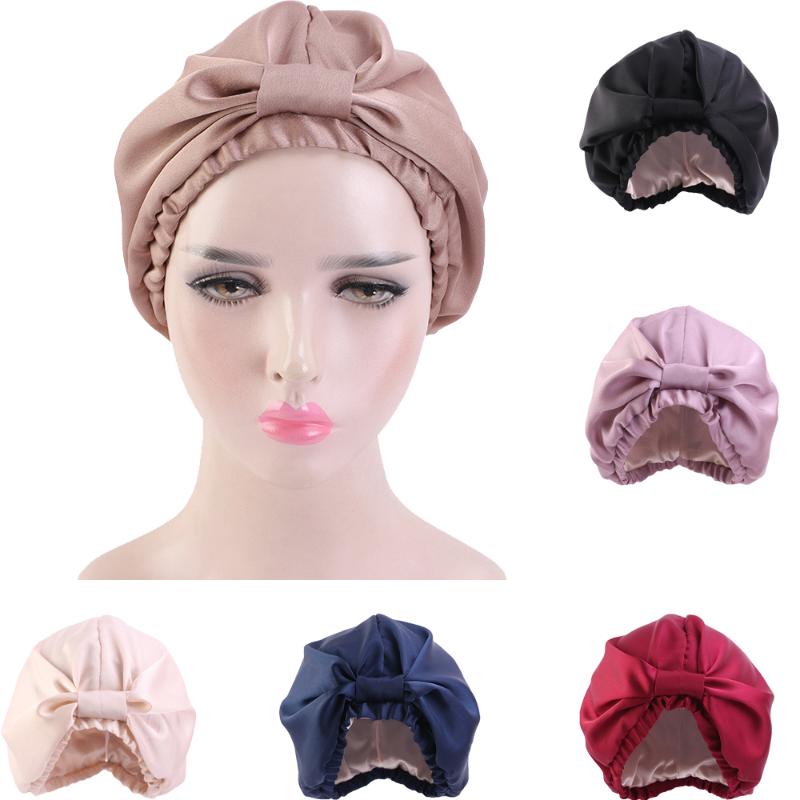 

Women Satin Bonnet Hair Caps Knot Night Hair Loss Hat Natural Curly Double Elastic Bathing Sleep Women Head Cover Wrap Hat, 03 khaki