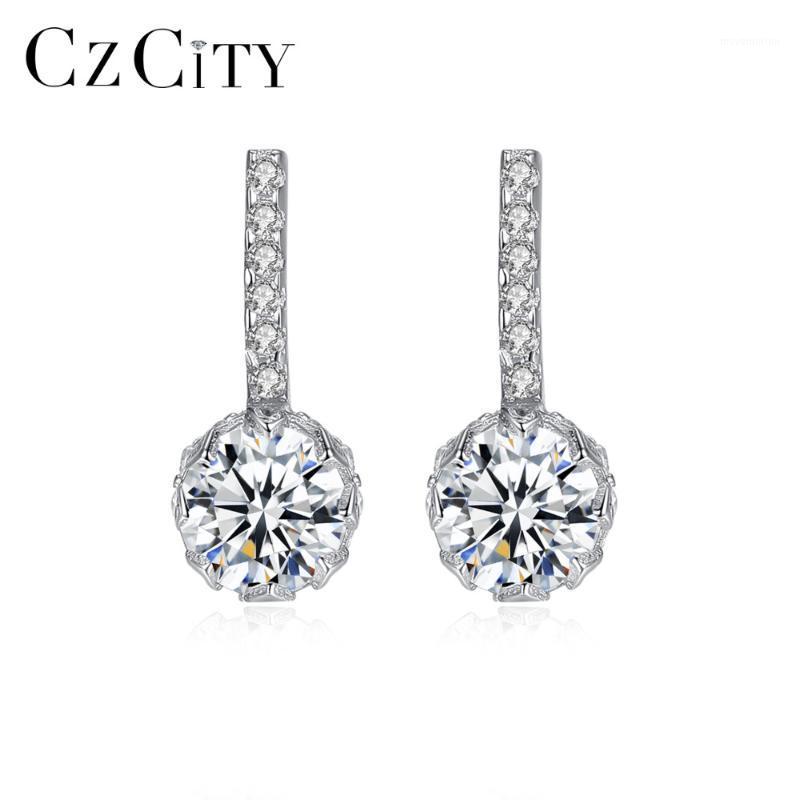 

CZCITY Genuine 925 Sterling Silver Round Drop Earrings for Women Anniversary Fine Jewelry Joyeria Fina Para Mujer Brincos SE04131