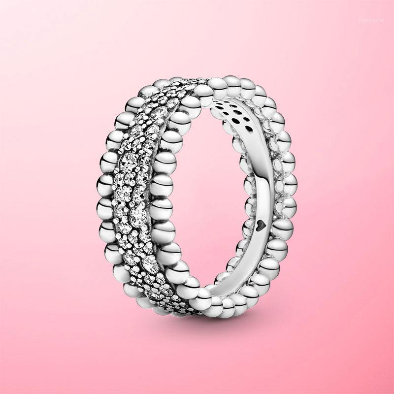 

Luxury 925 Sterling Silver Beaded Pave Band Ring For Women Original 925 Silver Rings Brand Wedding Jewelry Gift1