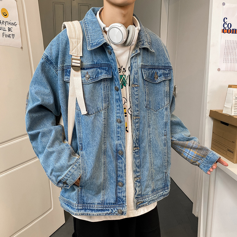

2021 New Korea Style Spring Autumn Blue Men's Fashion Denim Jeans Jacket Casual Streetwear Clothes 34jd, 8010