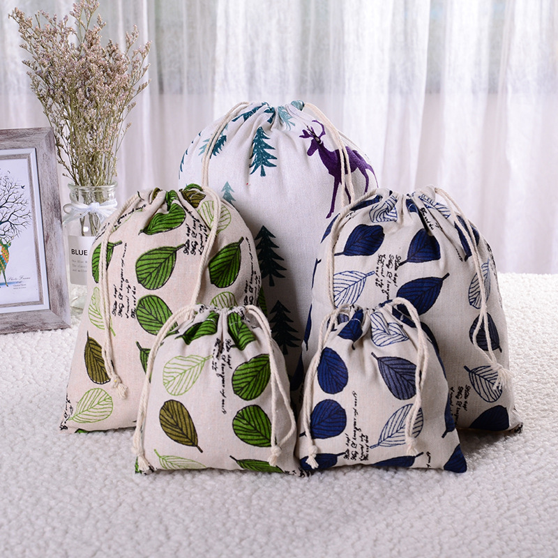 

Printed cotton and linen drawstring bag linen wallet sundries underwear storage travel gift bag
