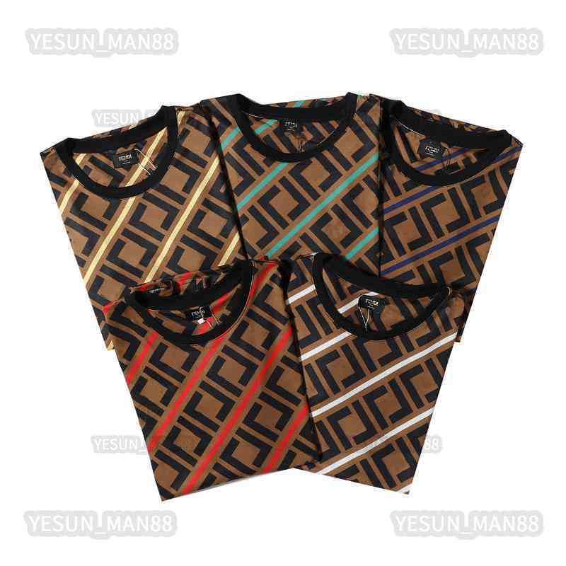 

Designer Luxury Fends Classic Fende Summer T Shirt FF Stripe Color Matching Printed Fashion Mens And Womens Couple Round Collar Tee, 19