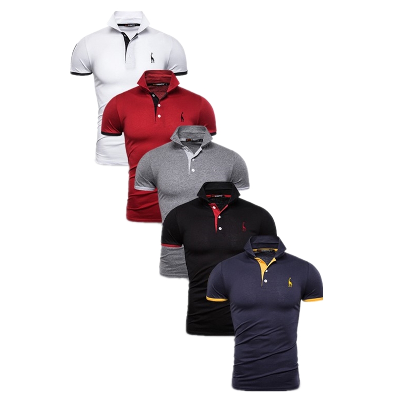 

Dropshipping 5 Sets Polo Giraffe Shirt Men Brand Quality Cotton Deer Embroidery Polos Men Fashion Slim Fit Mens Polo BR Size, 5pcs-1