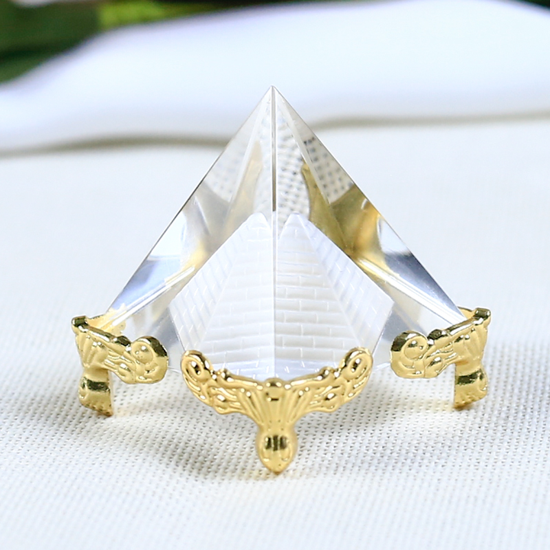 

4CM Natural Transparent Crystal Pyramid Miniature Figurines Laser Engraved Ornaments Clear Reiki Healing Home Decoration Gifts