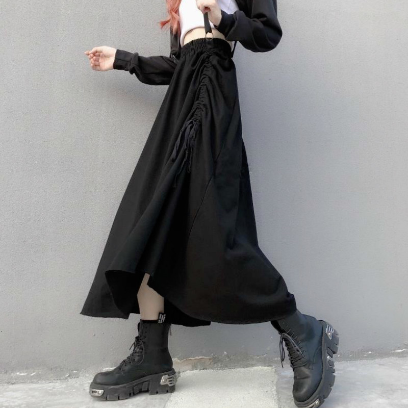 

2021 New Long Black Gothic Autumn Streetwear Y2k Skirt Harajuku Bandage Loose Designer Korean Skirts Fall Women Clothing A0my, Black skirt