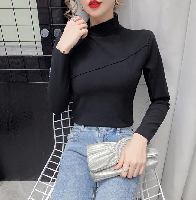 

Womens Round Neck Solid Top Loose T-shirt Tops, Black