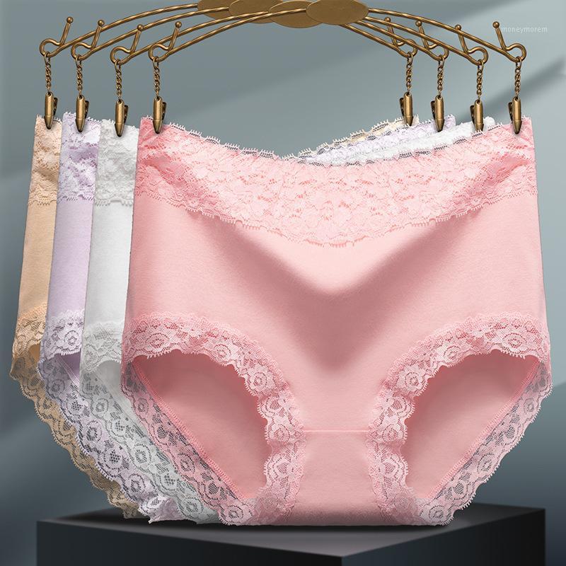 

Women Plus Size Panties Underwear High Waist Seamless Underpants Sexy Lace Cotton Panty Hot Female Briefs -XXL Stretching Belly1, White