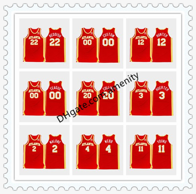 

Hawks Atlanta 22 Reddish 11 Young 15 Carter 4 Webb 2 Malone Basketball jerseys Cam Trae Vince Moses Spud torch red icon jersey, 12