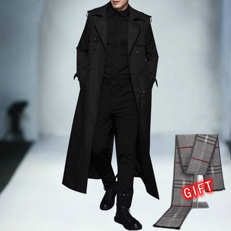 

Yuan' 6XL 7XL 8XL 9XL Genuine High-slit Trench Coat Windbreaker Long Fatal Classic Windbreaker Wu Jing Won the Handsome X-Long, Black