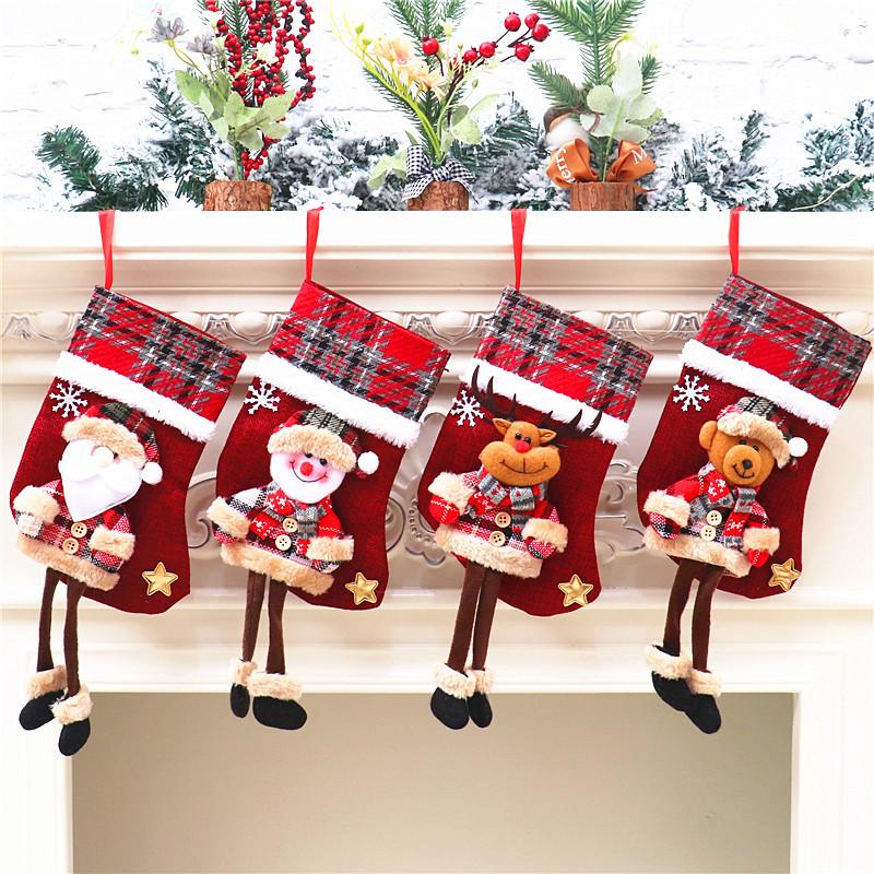 

1PC Christmas Stocking Creative Christmas Tree Pendant Gift Bag Santa Stockings Plaid Ragdoll Socks Home Decoration Products