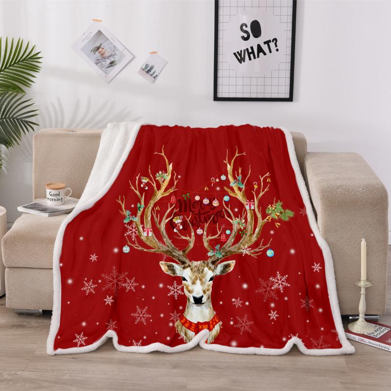 

Solstice Christmas Deer Stag 3D Blanket Thick And Warm In Winter Bed Cover Cashmere Flannel Tapestry Autumn And Winter Tapestry