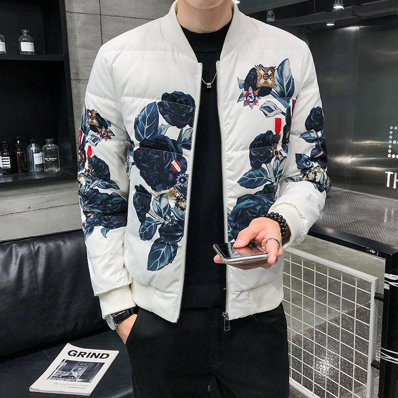 

2020 High Quality Print Bomber Jacket Men Flower Down Jacket Party Prom Men Chaqueta Hombre Mens Jackets Plus Size 5xl, Black