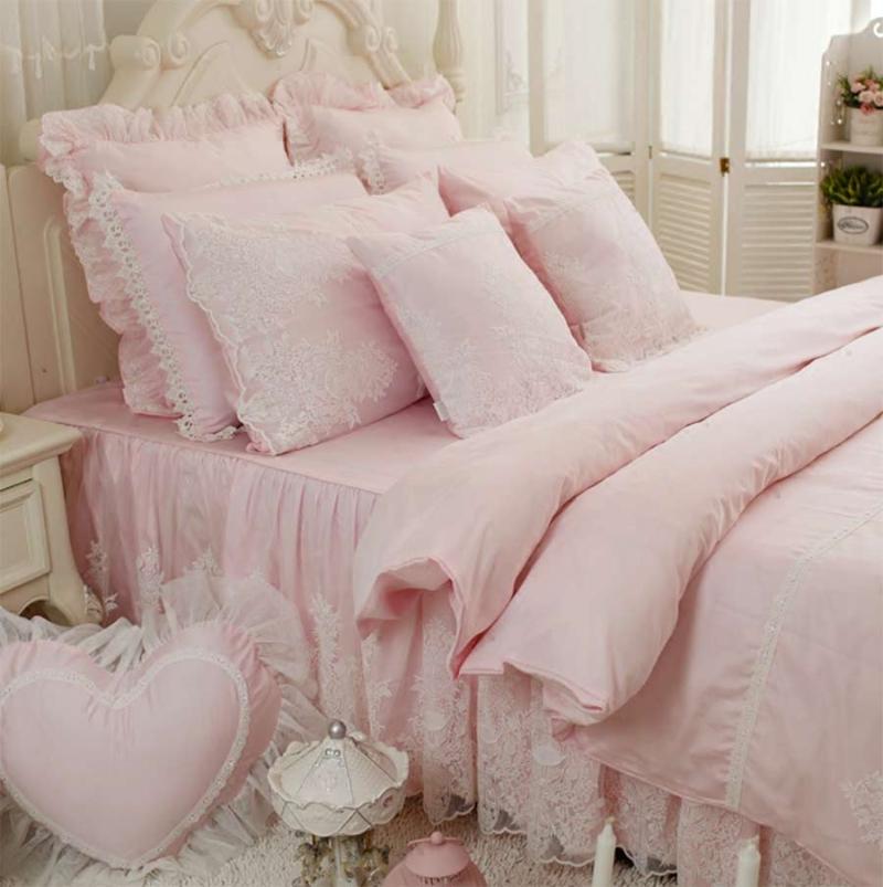 

Princess pink blue purple white bedding set girl, full king queen home textiles cotton bed skirt pillow case comforter cover, Style 02