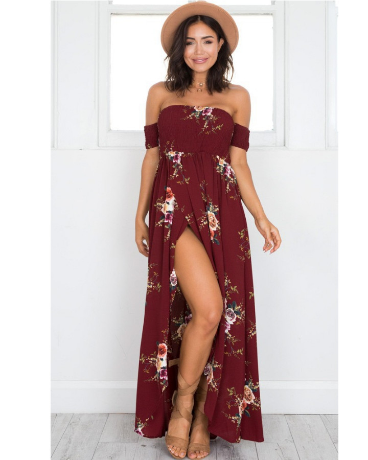 

2021 New Summer Elegant Sexy Comfortable Strapless Breast Print Seaside Vacation Dressed As Women's Beach E3GL, Blue