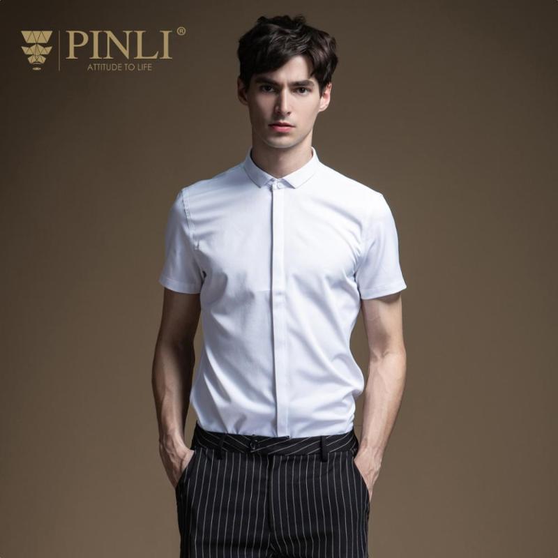 

Pinli 2020 Summer New Slim Solid Color Business Leisure High Quality Short-sleeved T-shirt Men's Short-sleeved Shirt B202113358, White