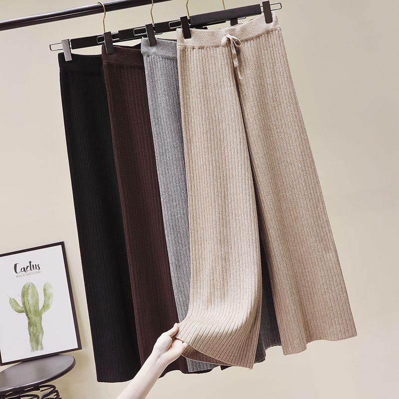 

Casual Knitted Pants Women Lace Up Loose Wide Leg Pants Solid Sweatpants Women High Waist Long Trousers Female Slacks 2021, Khaki