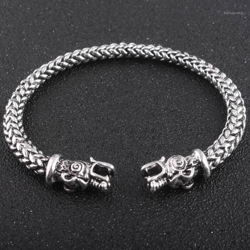 

Gothic Viking Norse Dragon Bracelet Handmade Opening Vikings of Midgard Bangles two-headed Wolf Bracelet for men accessories1