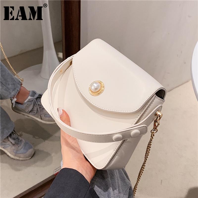 

[EAM] Women New Diamonds Pearl PU Leather Flap Personality All-match Handbag Crossbody Shoulder Bag Fashion Tide 2021 18A1365, Black