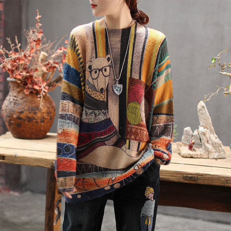 

New Autumn 2021 Graphic Cartoons Sweater Knitted Vintage Woman Funky Clothes 4e28 OOUA, Yellow