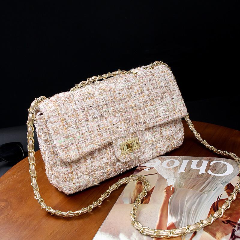 

Lattice Wool Women Crossbody Bag Luxury Handbag Designer Brand Women Handbag 2021 Ladies Bag Retro Shoulder Messenger, Small golden