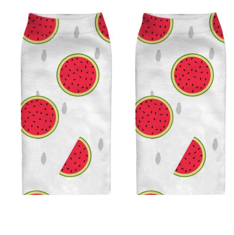 

3d printing cartoom fruits foods socks cute women girl print lemon pineapple watermelon strawberry pattern yoga fitness short sock, Multi