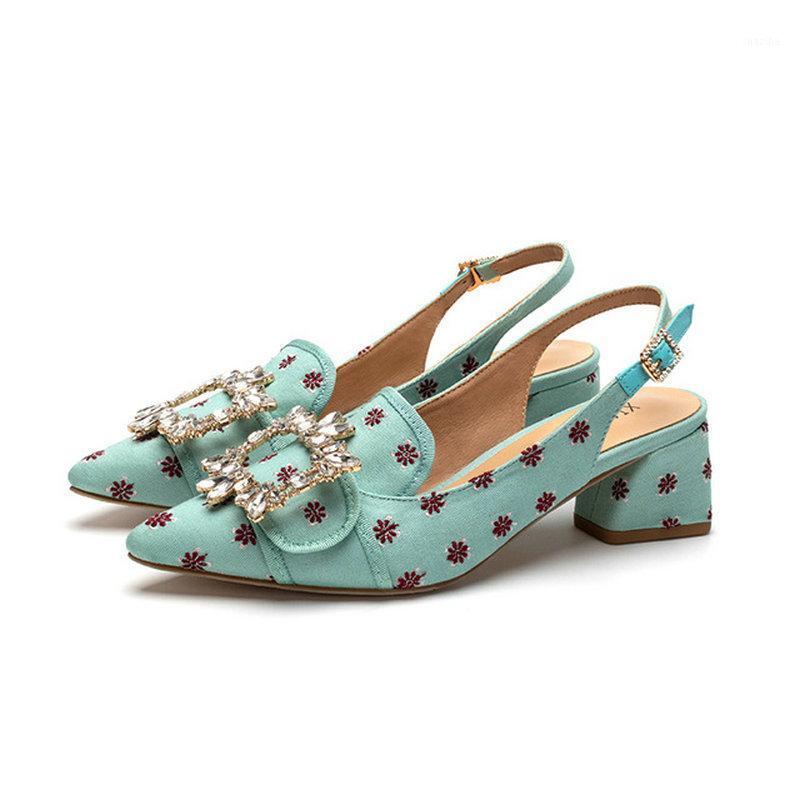 

Baotou Sandals Spring Autumn Women's Thick Heel Embroidered Floral Cloth Hollow Rhinestones High Heels Pointed Toe Single Shoes1, Black