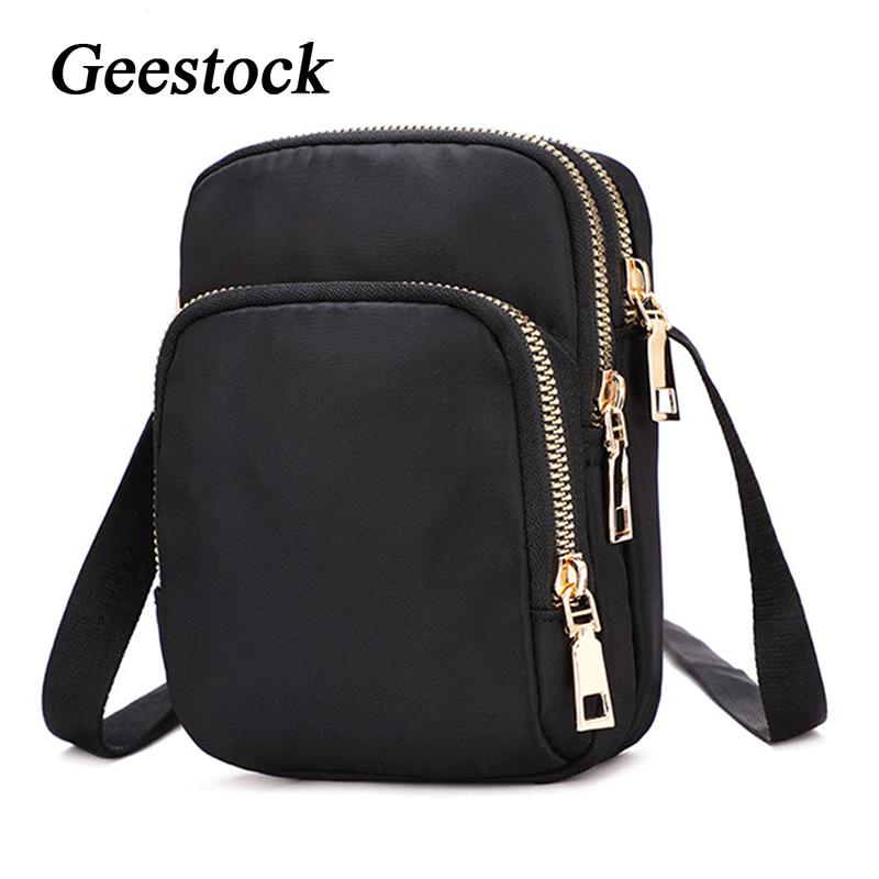 

Geestock Fashion Women's Shoulder Bag Mini Multifunctional Nylon Oxford Cloth Messenger Bag Zipper Mobile Phone Handbag, Black