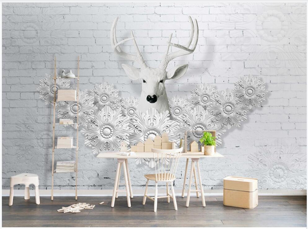 

3d wallpaper custom photo Brick wall fashion elk flowers tv background home decor living room wallpaper for walls 3 d, Non-woven wallpaper