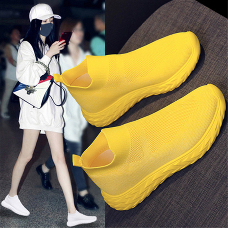 

Spring 2021 New Autumn Socks Boots of Shoe Stretcher Boot Apartments Women Elasticity Zapatillas Mujer Shoes 5MND, Yellow.