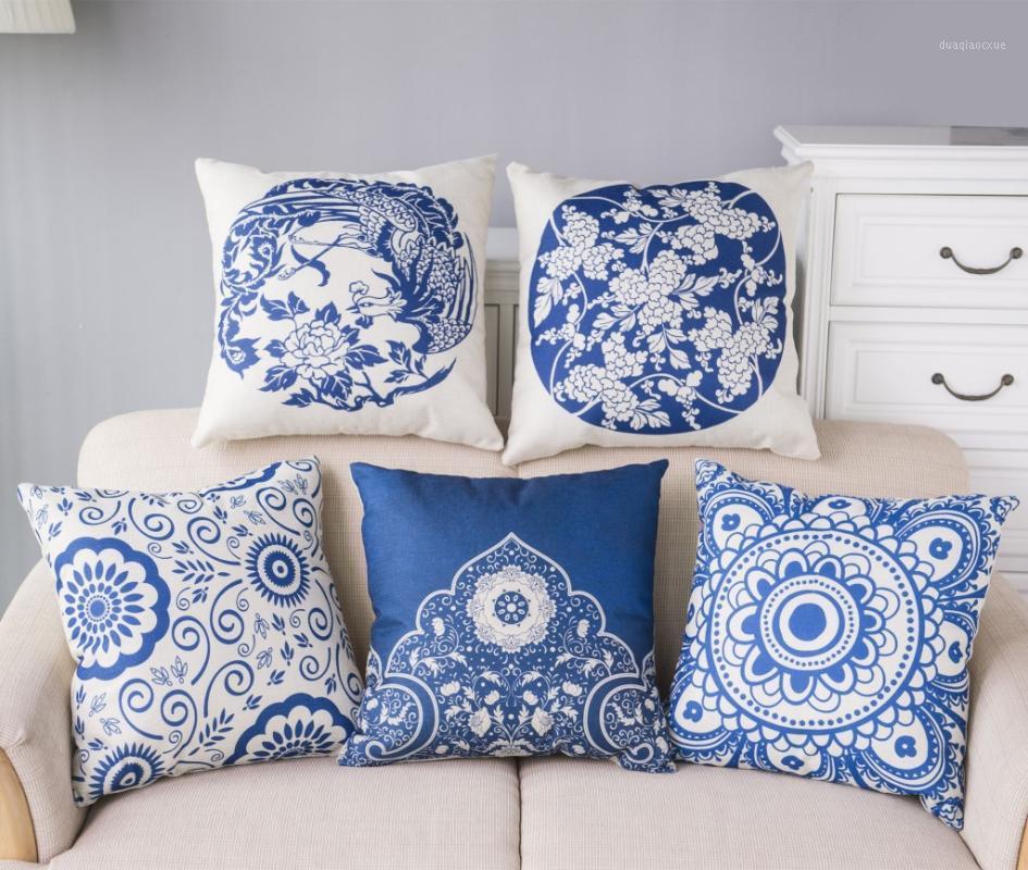 

Ethnic Style Phoenix Chinese Style Blue and White Porcelain Household Goods Pillowcase Cushion Cover1
