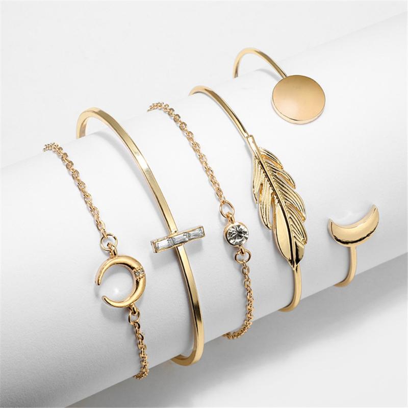 

OTOKY Bangles Silver bracelet for women Moon Feather Alloy Diamond Bracelet women 2021 homme for girl