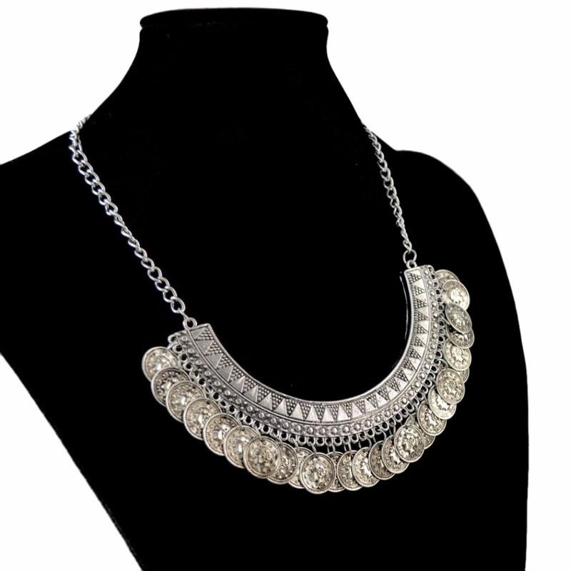 

New Boho Tassel Collar Statement Necklace Vintage Gypsy Metal Coin Ethnic Maxi Pendants Necklace Party Jewelry