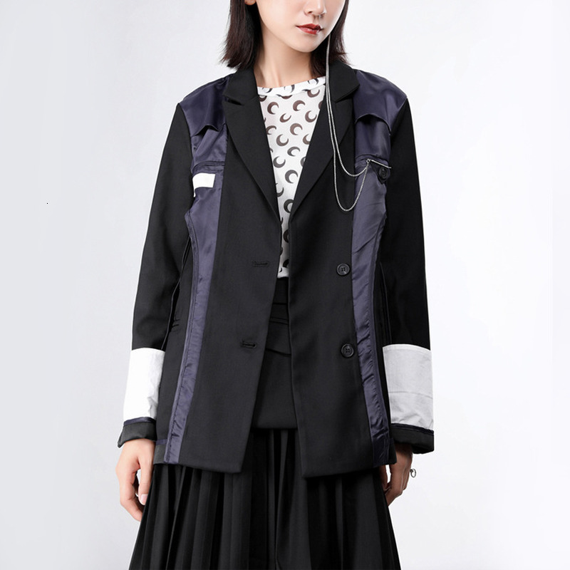 

New Personality Blazers Women 2021 Autumn Winter Coat Outerwear Double Sides Desgaste Lady Meade Long Coats T95v, Black
