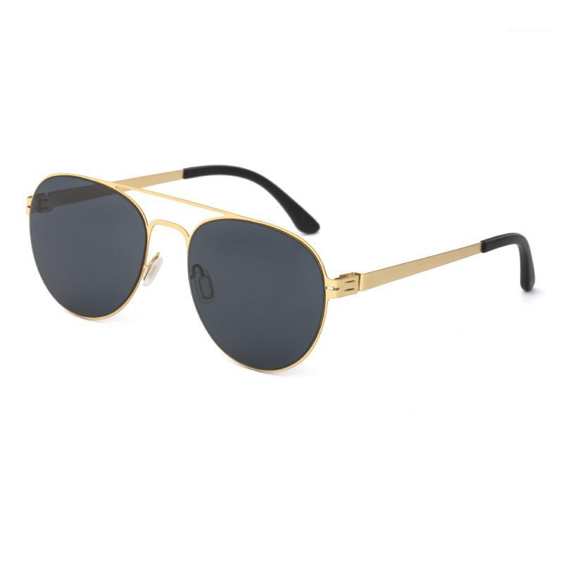 

Retro round frame sunglasses men 2020 new screwless steel sheet sunglasses men's trendy spring-leg glasses1