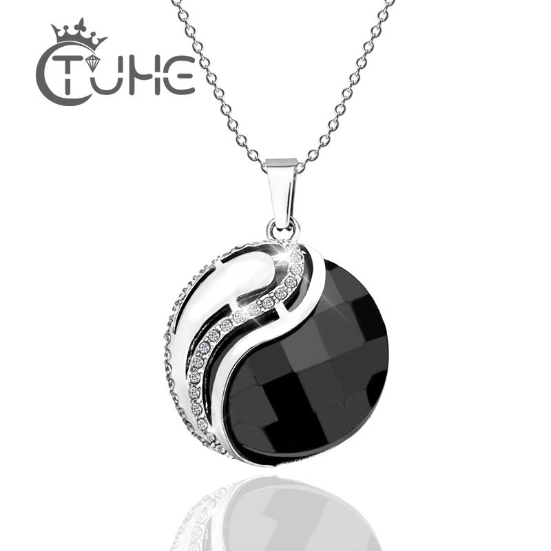 

Bling Crystal Yin Yang Charm Round Necklace Tibet Bagua Array Black White Ceramic Pendant Necklace Lucky Chain For Women Jewelry