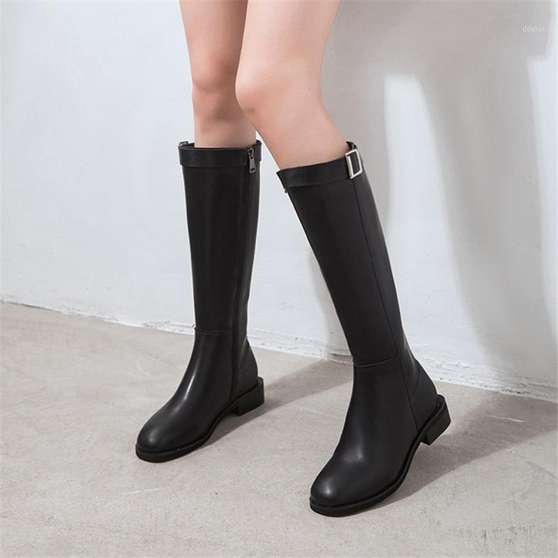 

JIANBUDAN fashion women's knight boots Pu leather Autumn Female high boots Winter plush warm waterproof Knee High1, Black