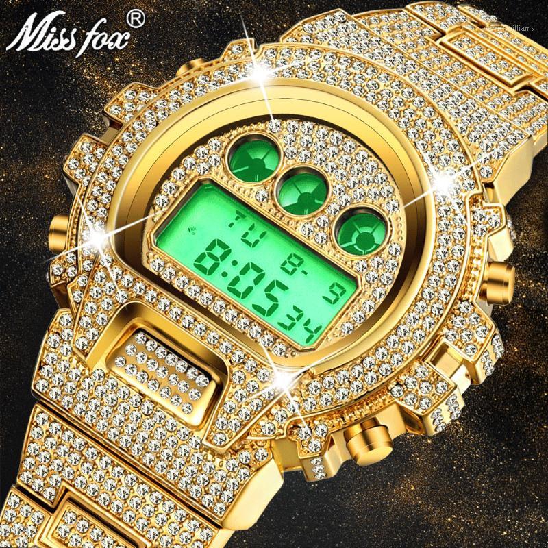 

Wristwatches MISSFOX Multi-function G Style Digital Mens Watches Top LED 18K Gold Watch Men Hip Hop Male Iced Out Watches1, V304-s