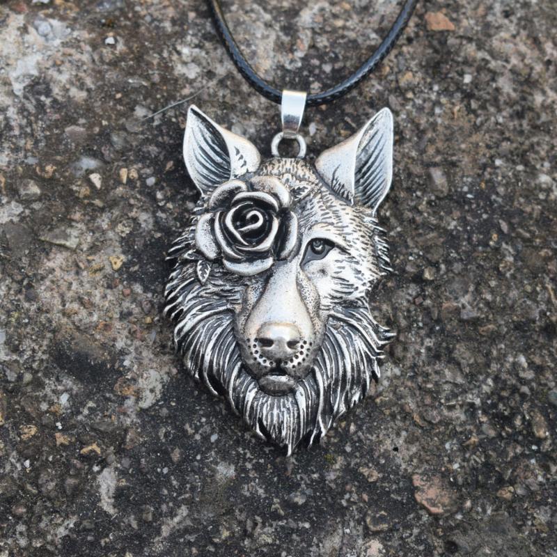 

SanLan 12pcs Beautiful Wild Wolf with Rose Mens Pendant Necklace christmas gift