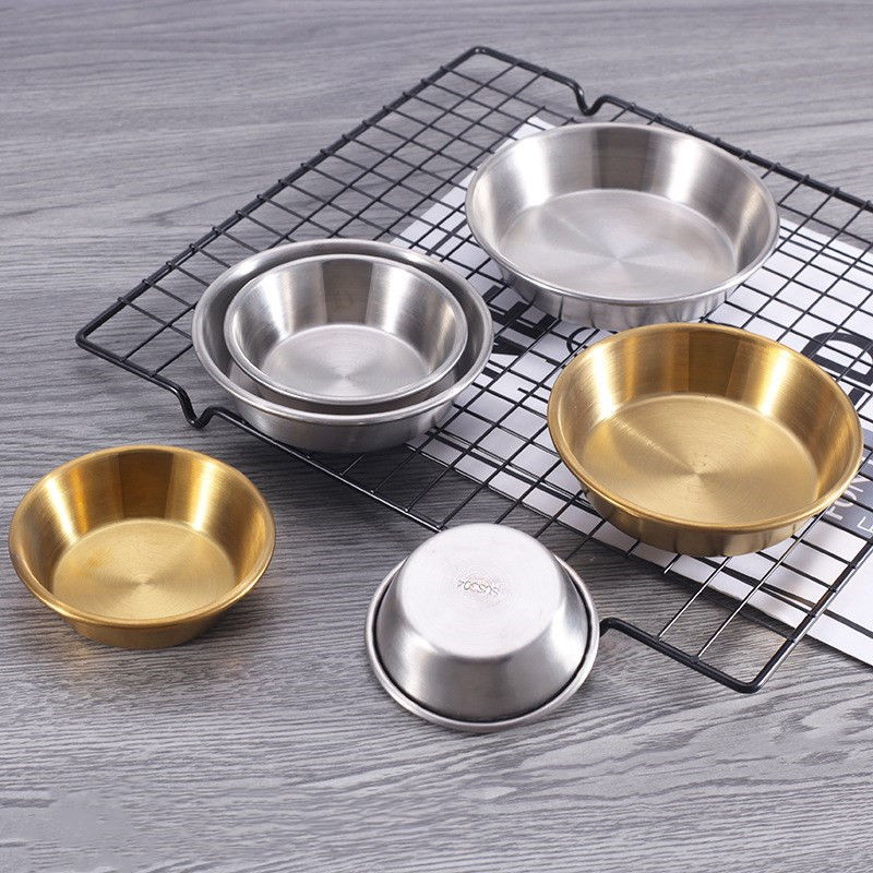 

304 Stainless Steel Plate Dish Dinnerware Dish Sauce Dish Tableware Gold Silver 4 Sizes for Choosing
