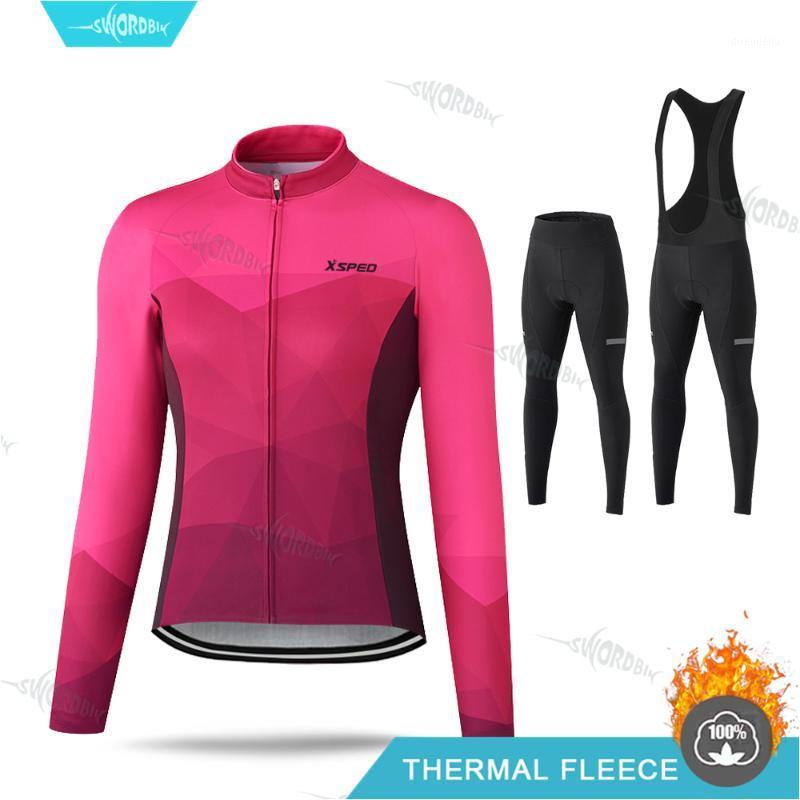 

Women Cycling Clothes Long Sleeve Jersey Set Thermal Fleece Cycling Clothing Ropa Ciclismo Invierno Mujer Pro Team MTB Uniform1, Bib cycling set