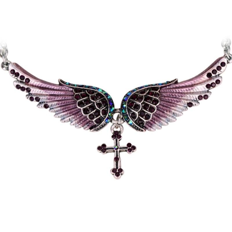 

Angel Wing Cross Necklace Women Biker Jewelry Gifts Crystal Adjustable Antique Wholesale dropshipping Sweater Chain