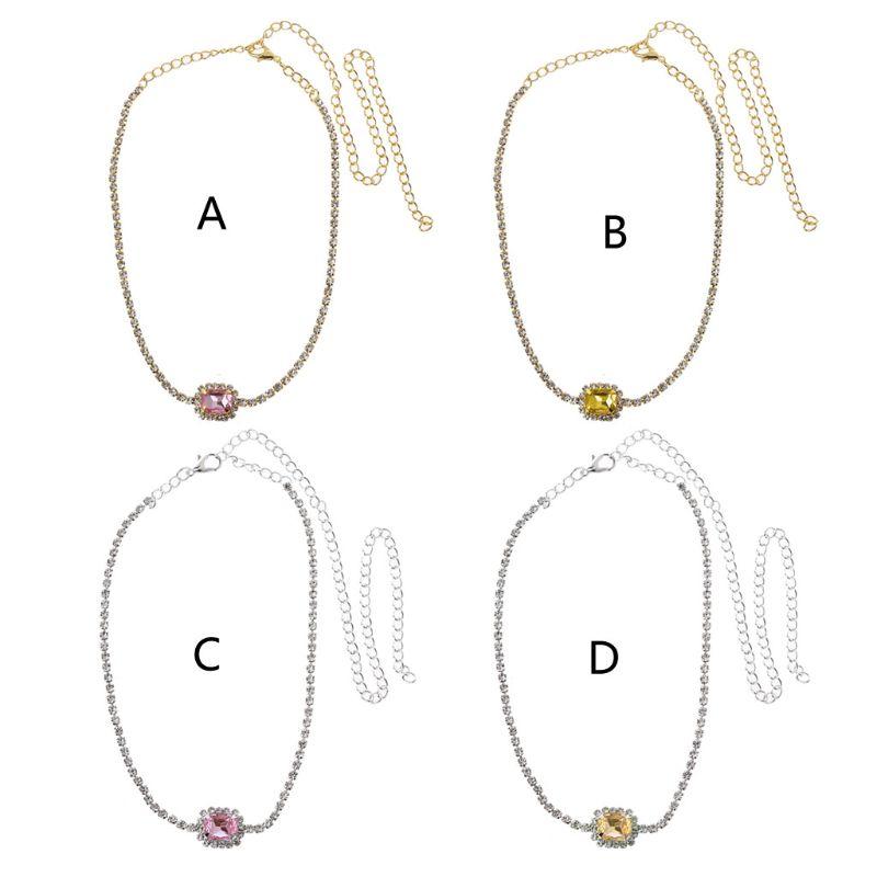 

Luxury Square Crystal Rhinestone Choker Necklace for Women Shiny Fully White Statement Necklace Wedding Fashion Jewelry Women
