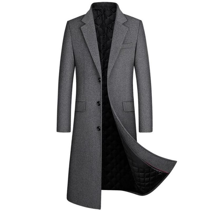 

winter over the knee long men fashion slim luxury wool coat high quality business gentleman youth thick warm wool coat, Gray
